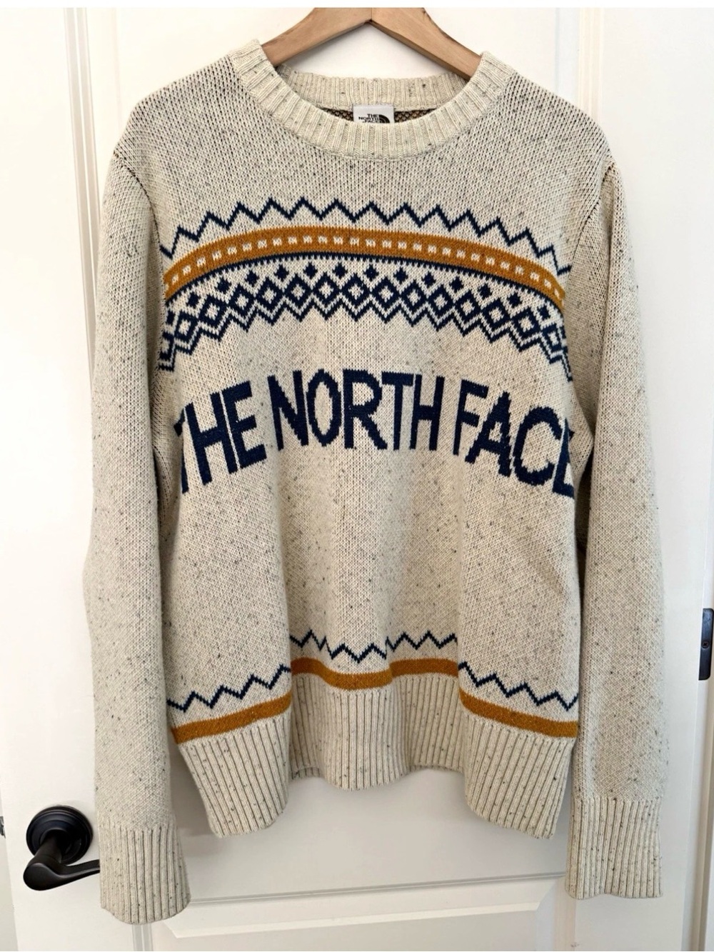 The North Face Crestview Jacquard Sweater Cream Nordic Fair Isle Mens Size Large